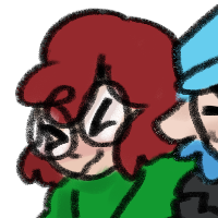 a drawing of vampires SMP shelby, scott, and drift as werewolves. they all have pride flags above their heads: shelby has the transmasc flag, scott has the agender flag, and drift has the transfem flag.